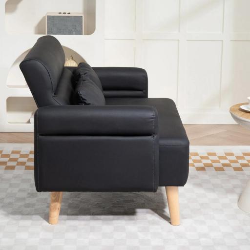 Sofá de 2 Plazas con Tapizado de Cuero Sintético Acolchado Grueso y Patas de Madera para Salón 117x78x78 cm Negro [2]