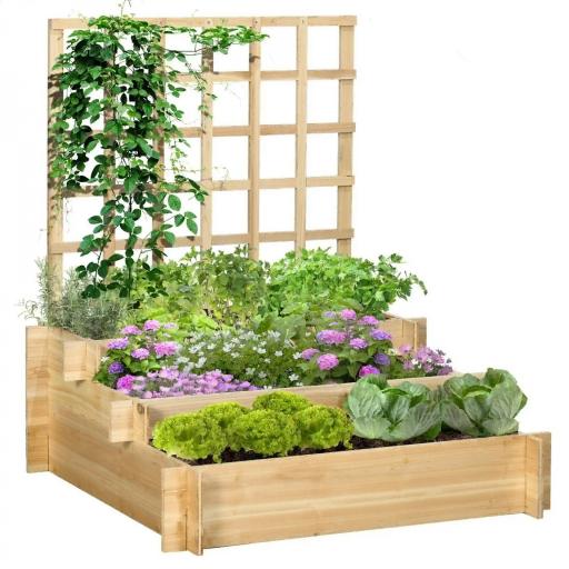 Jardinera de 3 Niveles con Enrejado y Tela no Tejida para Cultivos Verduras Flores Hierbas 95x95x110 cm Natural [8]