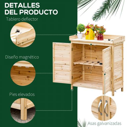 Armario de Jardín de Madera Armario Exterior con 2 Puertas Estante Patas Elevadas para Terraza Patio 83x40x92 cm Natural [3]