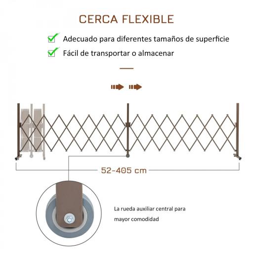 Valla de Jardín Exterior de Aleación de Aluminio Extensible con Rueda para Decoración Patio 405x31x103,5 cm Café Oscuro [3]