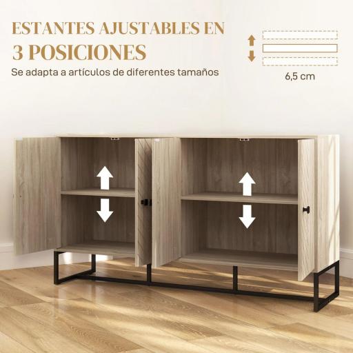 Aparador de Salón con 4 Puertas con Diseño Chevron Estantes Ajustables Patas de Acero 140,5x40x81,5 cm Roble [3]