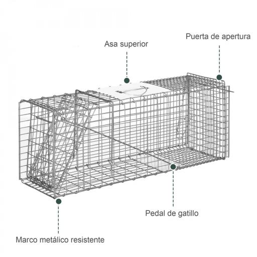 Trampa para Animales Vivos Plegable 81x26x34,5 cm Jaula de Captura de Alambre con Puerta y Asa para Conejos Plata [4]