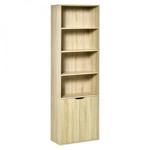Estantería Librería Armario de Libros con 4 Compartimentos Abiertos y 2 Puertas para Salón Oficina 59x29x180 cm Natural [9]