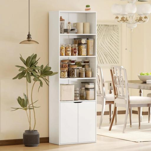 Estantería Librería Armario de Libros con 4 Compartimentos Abiertos y 2 Puertas para Salón Oficina 59x29x180 cm Blanco [6]