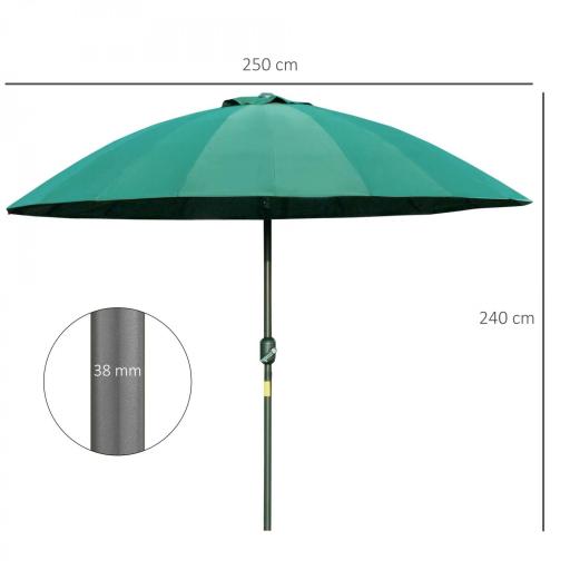 Sombrilla de Jardín Ø250x240 cm con Manivela Parasol con Ángulo Inclinable con 18 Varillas para Exterior Verde [1]