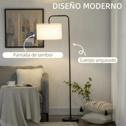 Lámpara de Pie Moderna con Pantalla de Lino Sintético Lámpara de Lectura para Salón 64x38x163,5 cm Blanco y Negro [4]