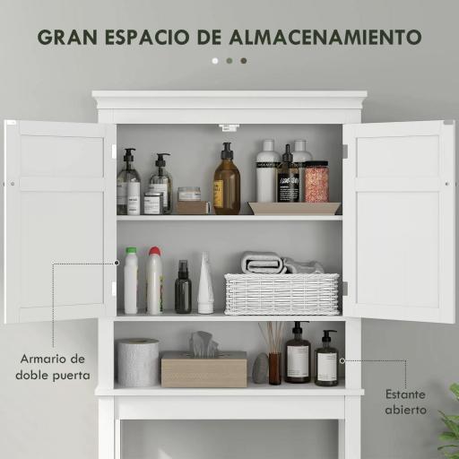 Mueble sobre Inodoro con 2 Puertas Compartimiento y Estante Ajustable Mueble para Baño 70x20x175 cm Blanco [5]