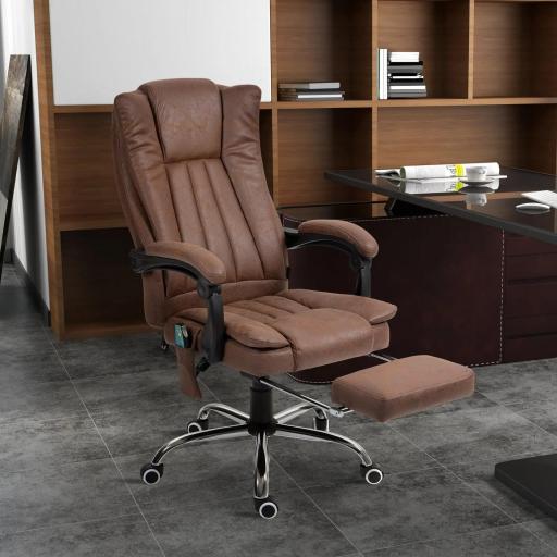 Silla de Oficina con 6 Puntos de Masaje Ajustable con Función Calefacción Reposapiés Retráctil y Control Remoto Marrón