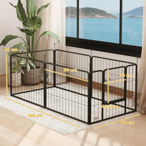 Parque para Perros de 6 Paneles de 60 cm de Altura con Puerta para Interior y Exterior Negro [3]