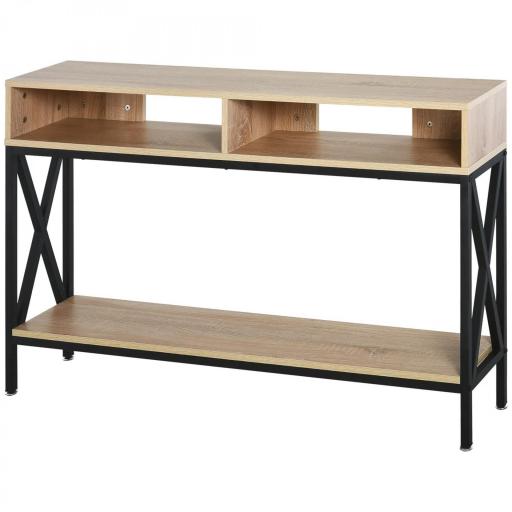 Mueble para Recibidor con 2 Compartimientos y Estante Consola para Recibidor Entrada Pasillo 120x23,5x75cm Roble y Negro [8]