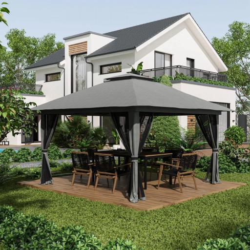 Carpa Plegable Pop-up con Altura Ajustable Protección UV50+ Doble Techo y Mosquiteras 4x4x2,8 m Gris