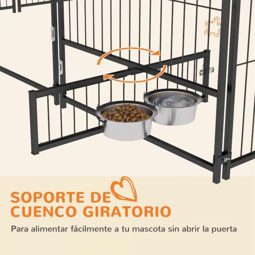 Perrera con Toldo y Soporte Giratorio para Comida 2 Cuencos Incluidos 211x211x151 cm Negro y Café [4]