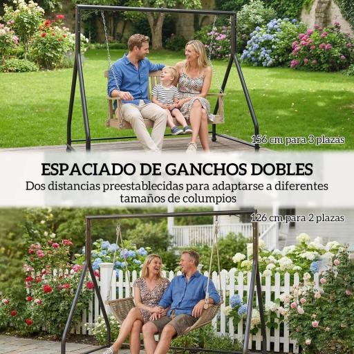 Soporte para Columpio de Acero Estructura de Columpio de 2 y 3 Asientos Carga 360 kg 210x117x175 cm Negro [5]