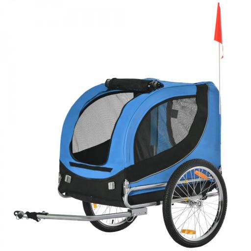 Remolque Bicicleta Perros Mascota 1 Bandera 8 Reflectores Remolque Bici 130x73x90 cm Azul Negro [1]