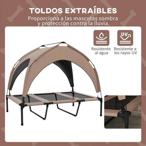 Cama para Perros Elevada con Toldo Marco de Acero y Bolsa de Transporte para Interior y Exterior 106x76x94 cm Café [4]