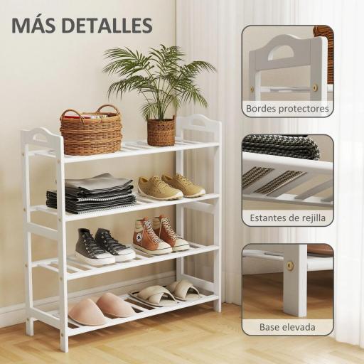 Estantería para Zapatos de Bambú para 12 Pares de Zapatos para Entrada Pasillo Dormitorio 67,5x24,7x72 cm Blanco [5]
