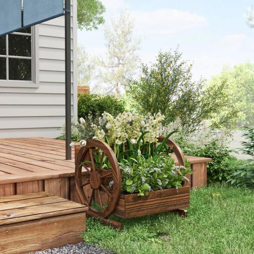 Jardinera de Madera Macetero Exterior de 3 Niveles Diseño de Escalera Orificios de Drenaje 61x62x57 cm Carbonizado [6]