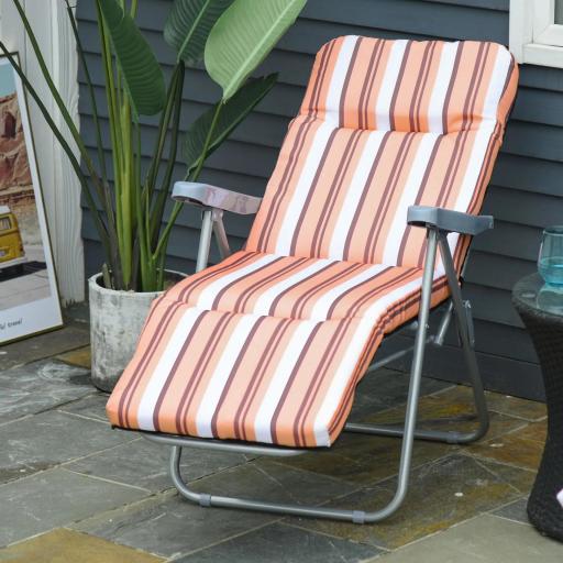  2 Tumbonas de Jardín de Acero con Cojín Acolchado Respaldo Ajustable y Reposapiés 60x75x65-102 cm Rayas Naranja [6]