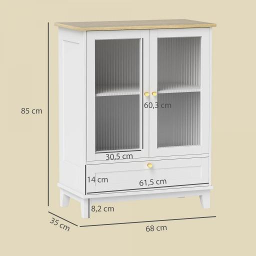 Aparador de Salón con Cajón y Estante Ajustable Aparador de 2 Puertas de Vidrio 68x35x85 cm Blanco y Roble [1]