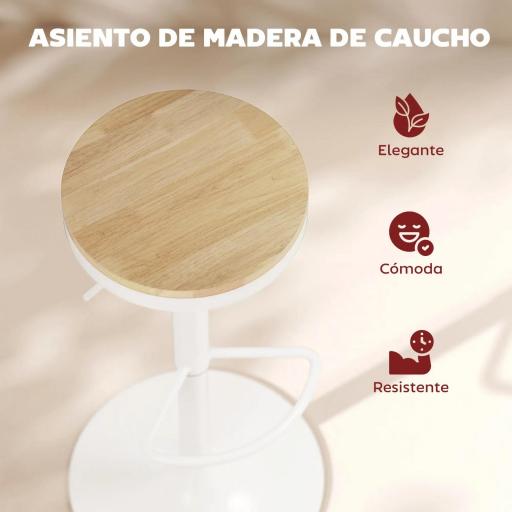 Juego de 2 Taburetes Altos de Cocina con Altura Ajustable Asiento de Madera Marco de Acero y Reposapiés Natural y Blanco [9]