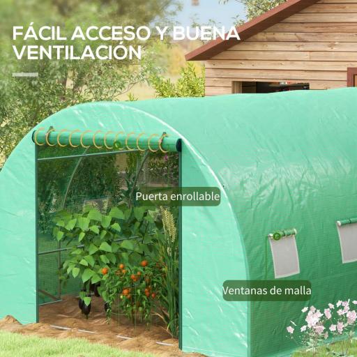 Invernadero de Túnel 6x3x2 m con Sistema de Riego Integrado 12 Ventanas con Malla y 1 Puerta Enrollable Verde [3]