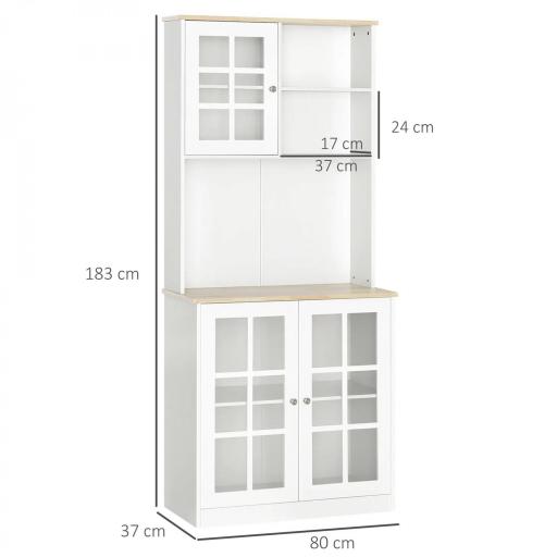 Alacena de Cocina con Estantes y Puertas de Vidrio para Pequeños Electrodomésticos y Menaje 80x37x183 cm Blanco [1]