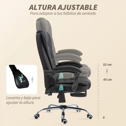 Silla de Oficina con 6 Puntos de Masaje Función de Calentamiento Reposapiés y Control Remoto 65x70x111-119 cm Negro [6]