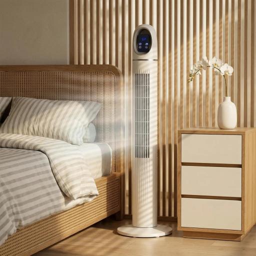 Ventilador de Torre con Control Remoto 3 Velocidades 3 Modos Temporizador 24H Oscilación 70° Pantalla LED Blanco [7]