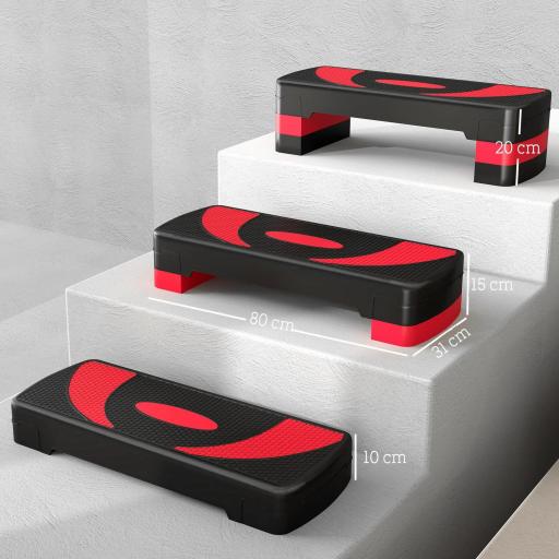 Step de Aeróbic para Fitness Antideslizante con Altura Regulable 3 Niveles 10/15/20 cm Carga 150 kg 80x31x20 cm Rojo [1]