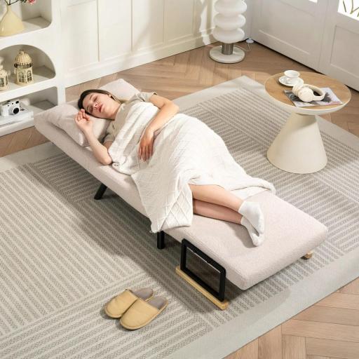 Sofá Cama Individual Plegable Sofá Cama Convertible 4 en 1 Respaldo Ajustable de 5 Niveles y Almohada 63x73x81 cm Beige [6]