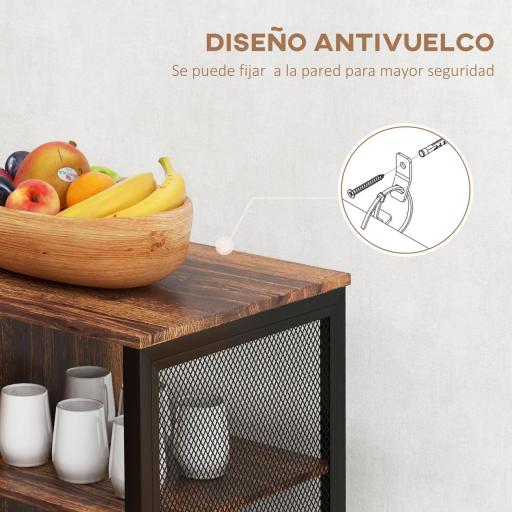 Aparador de Cocina con 6 Estantes Abiertos Porta Copas y Estante Ajustable para Bar Comedor 120x40x76 cm Marrón Rústico [9]
