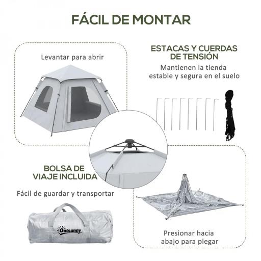 Tienda de Camping Pop-up para 2-3 Personas Impermeable 2000 mm con Bolsa de Trasporte 210x210x150 cm Plata [2]