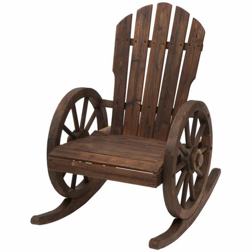 Mecedora Rústica de Madera Maciza para Exteriores Sillón Balancín de Terraza o Jardín 88x68x92 cm Color Madera Envejecida [10]