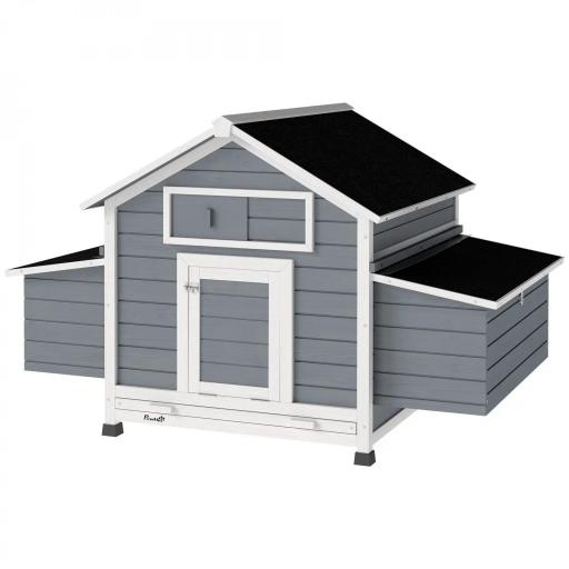 Gallinero de Madera para Exterior con 2 Nidos Bandeja Extraíble Perchas Techo Impermeable 150x100x96,5 cm Gris [7]