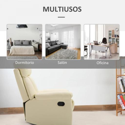 Sillón Relax Reclinable hasta 150° Tapizado en PU Butaca de Salón con Reposapiés Retráctil Respaldo Alto Resposabrazos para Dormitorio 80x97x107 cm Blanco [4]