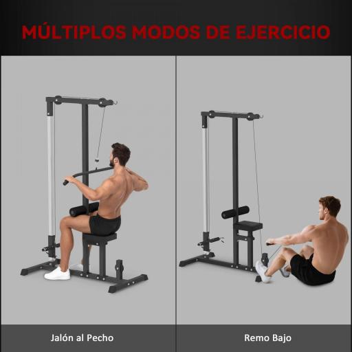 Máquina de Musculación Estación de Entrenamiento para Jalón al Pecho con Polea y Asiento Regulable para Entrenamiento en Gimnasio Hogar Oficina Carga Máx. 100 kg 107x120x190 cm Negro [4]