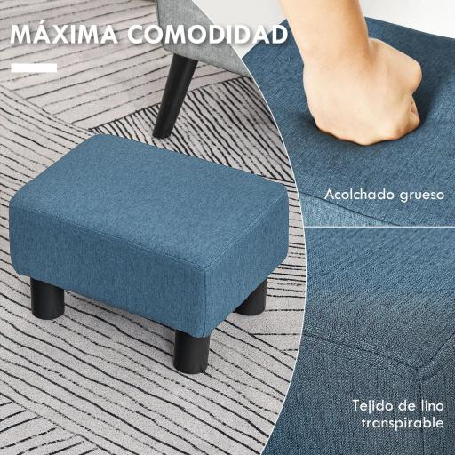 Reposapiés Salón de Tela de Lino Taburete Bajo con Asiento Acolchado Marco de Madera Patas Azul Oscuro [3]