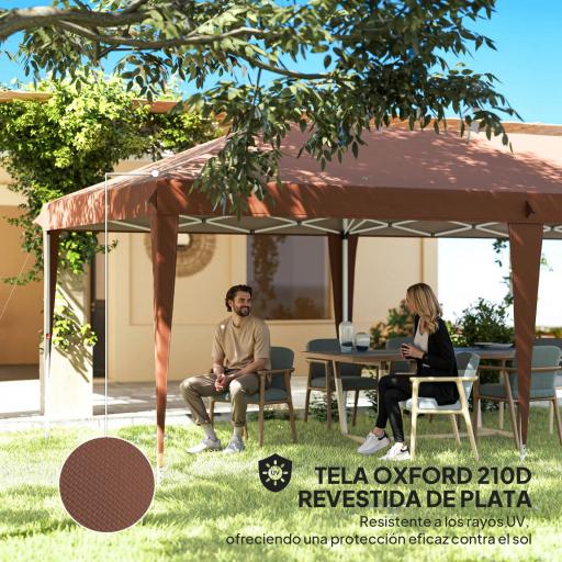 Carpa Plegable 6x3 m con Altura Ajustable en 3 Niveles Bolsa de Transporte Anti-UV y Marco de Acero Café [5]