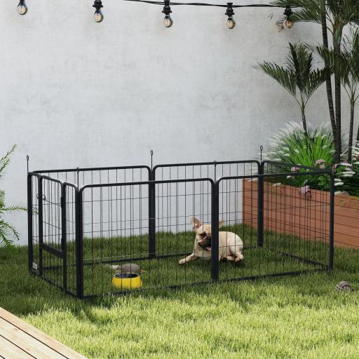 Parque para Perros de 6 Paneles de 60 cm de Altura con Puerta para Interior y Exterior Negro [6]