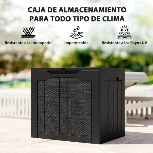 Baúl de Almacenaje Exterior de Polipropileno Impermeable con Asas y Soporte para Candado 56x41x50 cm Negro [4]