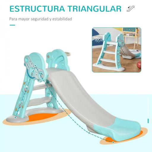 Tobogán para Niños +18 Meses Plegable 2 en 1 con Canasta de Baloncesto Modelo Jirafa Juguete Infantil para Interiores y Exteriores 140x87x75 cm Azul y Gris [5]