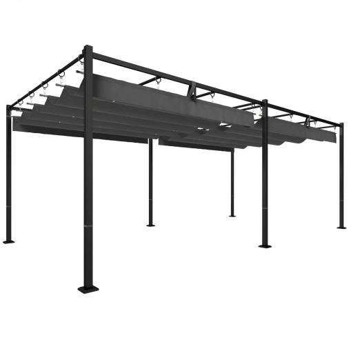 Pérgola de Jardín 6x3 m con Techo Retráctil Protección UPF50+ Drenaje Cenador de Jardín para Patio Exterior Gris Oscuro [10]