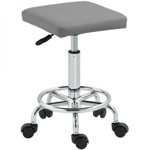 Taburete Giratorio Ajustable Con Asiento Acolchado Reposapiés y Ruedas para Salones y Talleres 34x34x50-66 cm Gris [10]