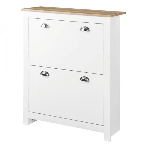 Zapatero de 2 Cajones para 12 Pares de Zapatos Mueble con Puertas Abatibles y Estante Ajustable 79x23x90,5 cm Blanco [9]