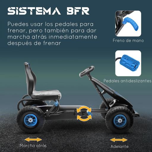 Go Kart a Pedales Infantil con Asiento Ajustable Neumáticos Inflables Amortiguador y Freno de Mano 121x58x61 cm Azul [5]