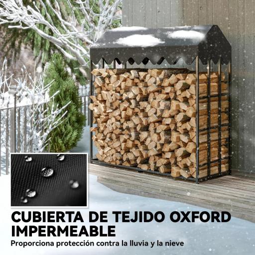 Leñero Exterior Metálico de Chimenea Soporte para Leña con Cubierta Impermeable 186x70x185 cm Negro [4]