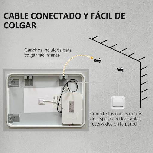 Espejo de Baño con Luces LED Regulable en 3 Colores 80x60 cm Función Antivaho Función de Memoria Interruptor Táctil [8]