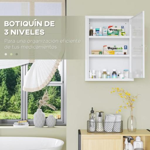 Botiquín de Pared Armario de Medicinas de Acero Armario con 3 Estantes y 2 Llaves para Baño 40x15x53,5 cm Blanco [7]