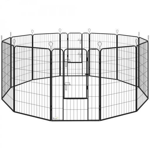 Parque para Perros de 12 Paneles con 2 Puertas Corralito para Perros para Exterior Interior de Acero 80x120 cm Negro [9]