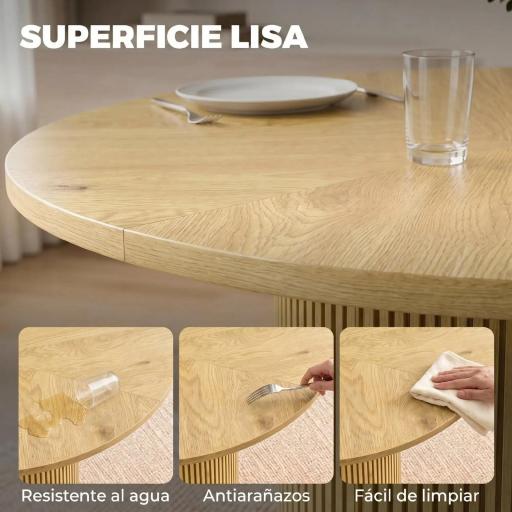 Mesa de Comedor Redonda Moderna para 4-6 Personas Mesa de Cocina de 110 cm con Base Cilíndrica Acanalada Roble [8]
